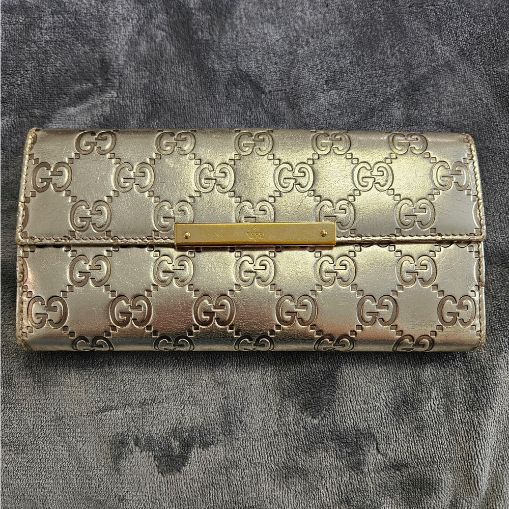 Gucci Guccissima Metallic Gold Embossed Leather Wallet